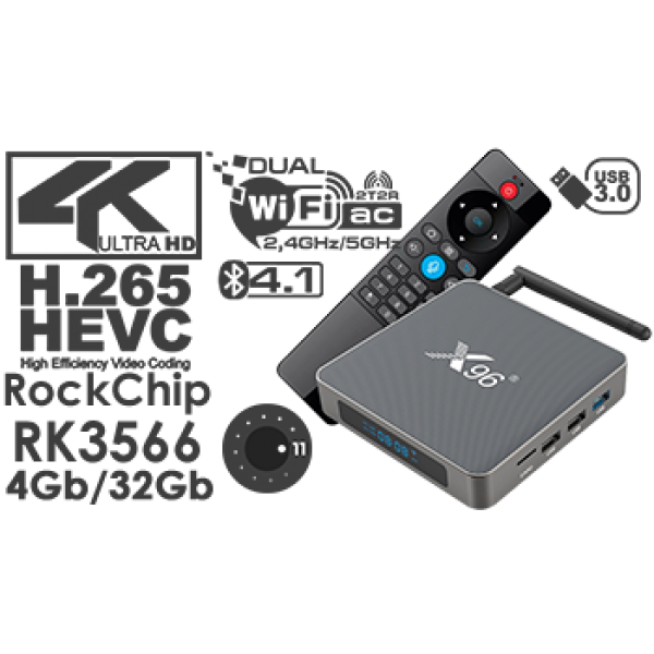 X96 X6 Rockchip RK3566 Android 11 TV Box 4GB Ram 32GB Rom Dual Wifi AC Ethernet HDMI BT 